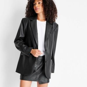 Future Collective Kahlana Barfield Black Faux Leather Jacket Blazer WOMENS Sz L